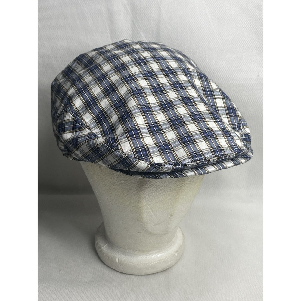 Newhattan Plaid Newsboy Cabbie Cap Size Medium Ivy League Cotton Hat White #1839